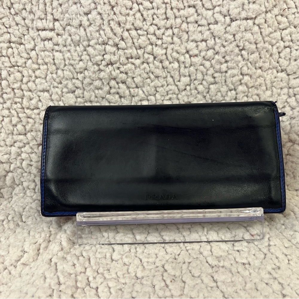 Prada Black And Blue Saffiano Leather Wallet